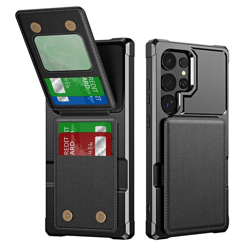 ZM11 For Samsung Galaxy S24 Ultra Case Leather+TPU Phone Cover with Card Holder - Black - 1