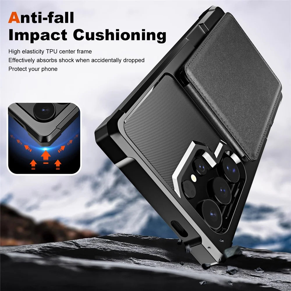 ZM11 For Samsung Galaxy S24 Ultra Case Leather+TPU Phone Cover with Card Holder - Black - 6