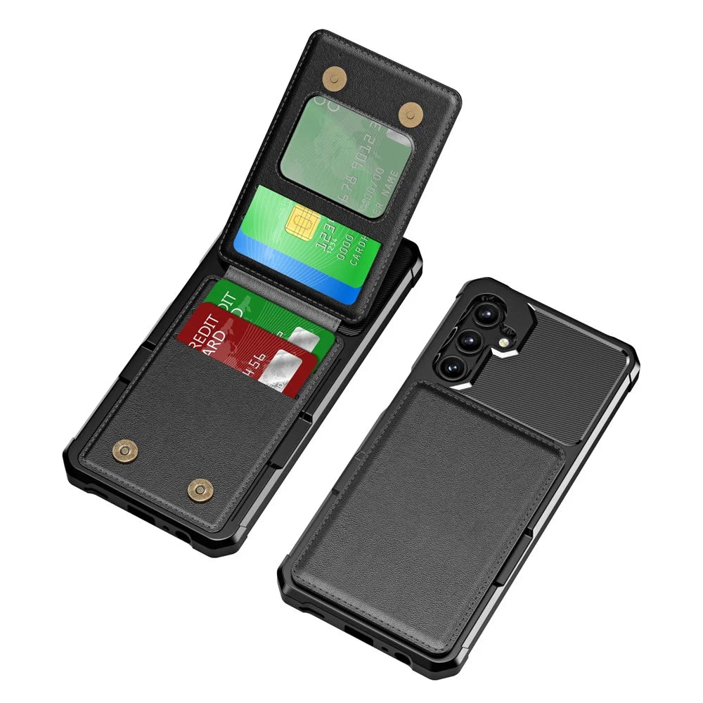 ZM11 For Samsung Galaxy A15 4G / 5G Case Leather+TPU Phone Cover with Card Holder -  Black - 2
