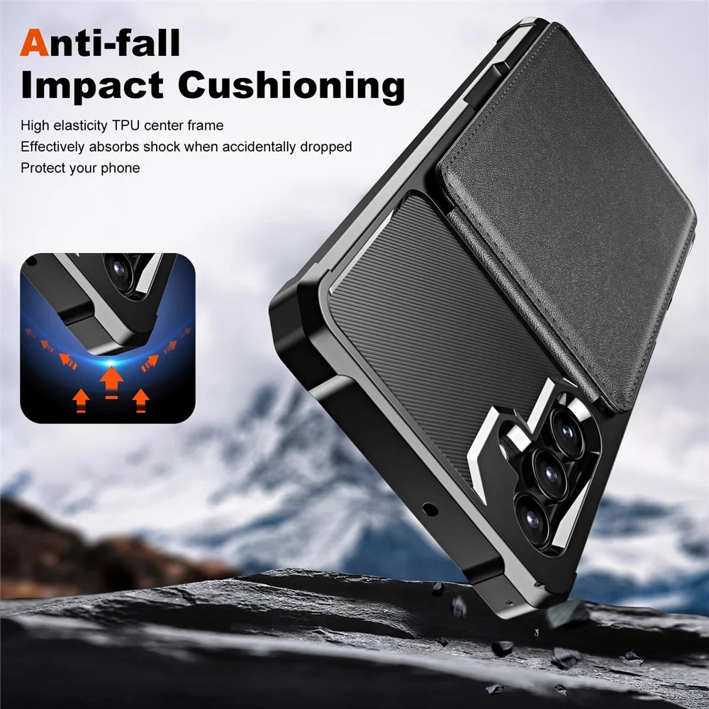 ZM11 For Samsung Galaxy A15 4G / 5G Case Leather+TPU Phone Cover with Card Holder -  Black - 6