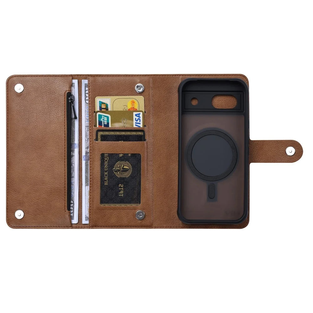 VILI GVB Series for Google Pixel 8a Case Wallet Leather Phone Cover 2 in 1 Detachable - Brown - 3