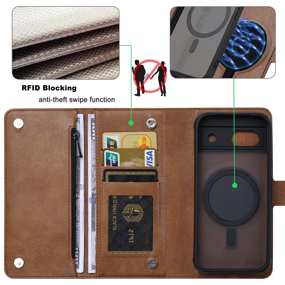 VILI GVB Series for Google Pixel 8a Case Wallet Leather Phone Cover 2 in 1 Detachable - Brown - 5