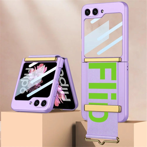 GKK For Samsung Galaxy Z Flip7 FE 5G / Z Flip6 5G Case Wristband Design PU Leather+PC Phone Cover with Rear Screen Film - Purple - 1