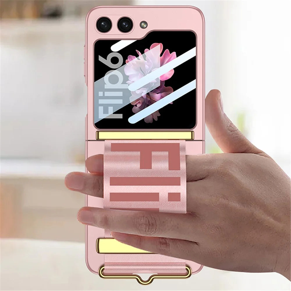 GKK For Samsung Galaxy Z Flip7 FE 5G / Z Flip6 5G Case Wristband Design PU Leather+PC Phone Cover with Rear Screen Film - Purple - 5