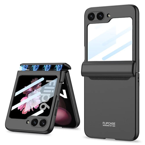 GKK For Samsung Galaxy Z Flip7 FE 5G / Z Flip6 5G Case Magnetic Hinge PC Phone Cover with Small Screen Film - Black - 1