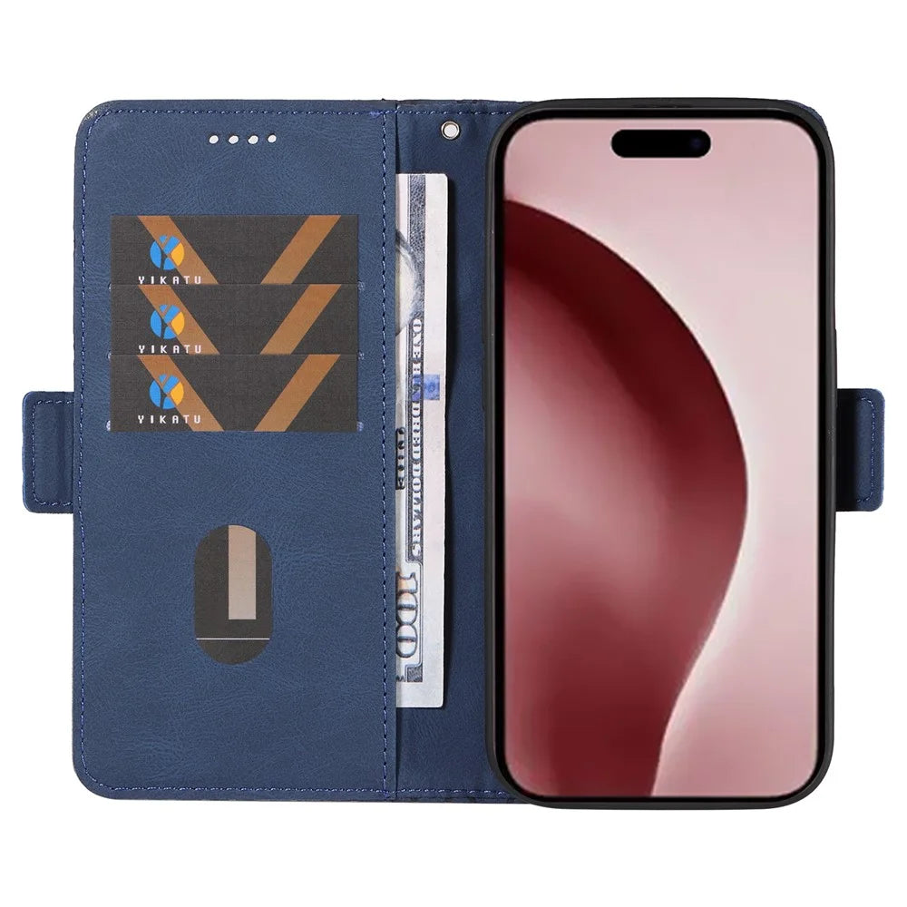 For iPhone 16 Pro Case Rhombus Grid PU Leather Wallet Mobile Phone Cover - Blue - 2