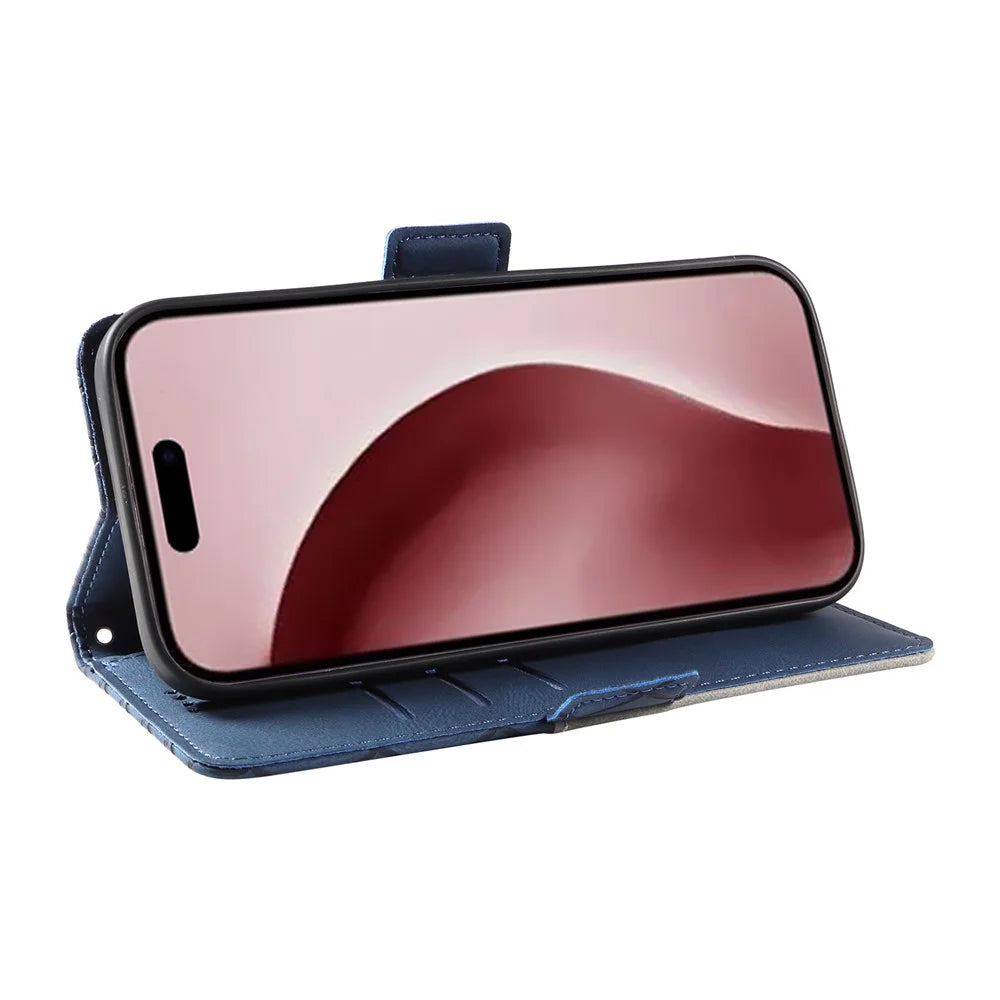For iPhone 16 Pro Case Rhombus Grid PU Leather Wallet Mobile Phone Cover - Blue - 3