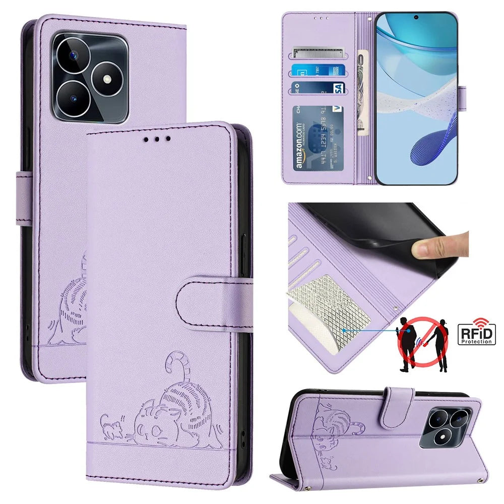 For Realme Note 50 4G / C51 / C53 (Global) / Narzo N53 4G / C53 (India) Case with Strap RFID Blocking Leather Wallet Phone Cover - Purple - 1
