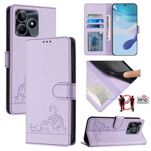 For Realme Note 50 4G / C51 / C53 (Global) / Narzo N53 4G / C53 (India) Case with Strap RFID Blocking Leather Wallet Phone Cover - Purple - 1