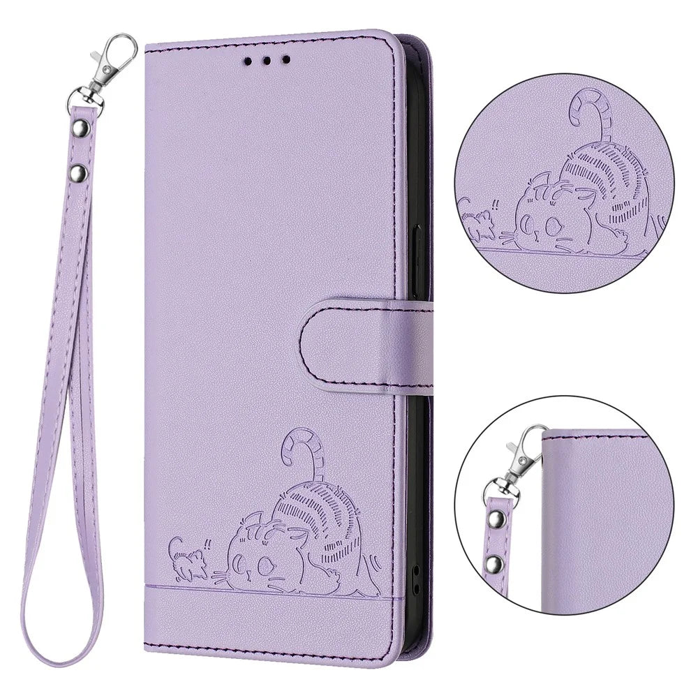 For Realme Note 50 4G / C51 / C53 (Global) / Narzo N53 4G / C53 (India) Case with Strap RFID Blocking Leather Wallet Phone Cover - Purple - 4