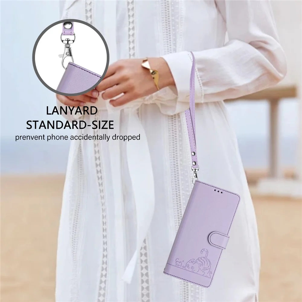 For Realme Note 50 4G / C51 / C53 (Global) / Narzo N53 4G / C53 (India) Case with Strap RFID Blocking Leather Wallet Phone Cover - Purple - 6
