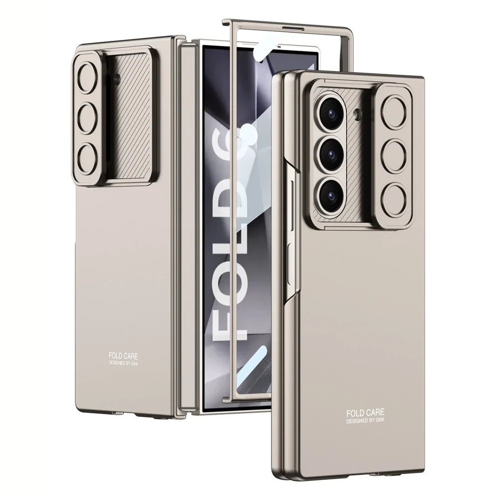 GKK For Samsung Galaxy Z Fold6 5G Case Slim-Fit Lens Guard Phone Cover with Tempered Glass Film - Titanium Grey - 1