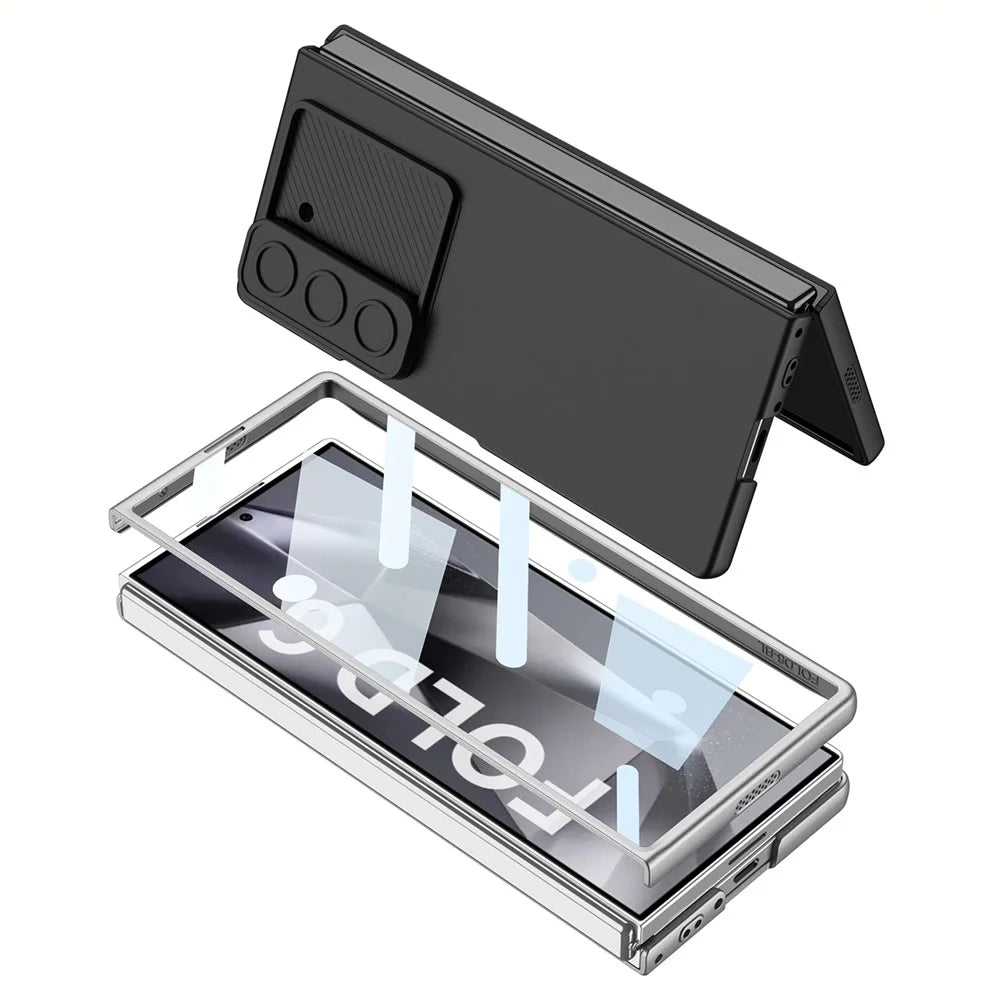 GKK For Samsung Galaxy Z Fold6 5G Case Slim-Fit Lens Guard Phone Cover with Tempered Glass Film - Titanium Grey - 3
