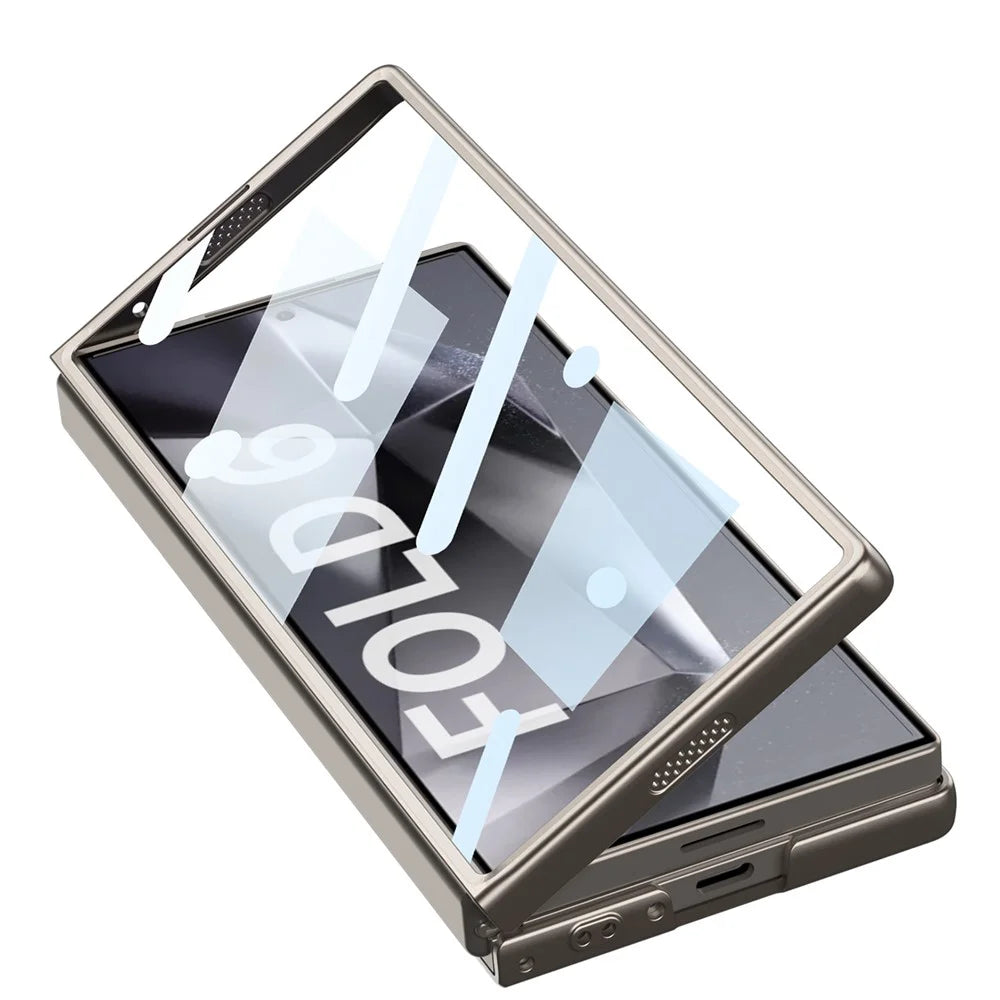 GKK For Samsung Galaxy Z Fold6 5G Case Slim-Fit Lens Guard Phone Cover with Tempered Glass Film - Titanium Grey - 6