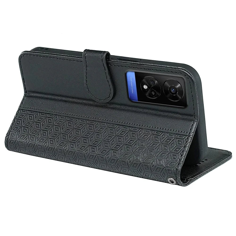 For TCL 50 5G Case PU Leather Cubic Grid Pattern Flip Folio Phone Wallet Cover - Black - 4