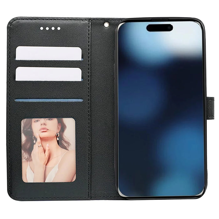 For iPhone 16 Pro Max Case Cubic Grid Imprinted Leather Phone Cover with Wallet - Black - 2