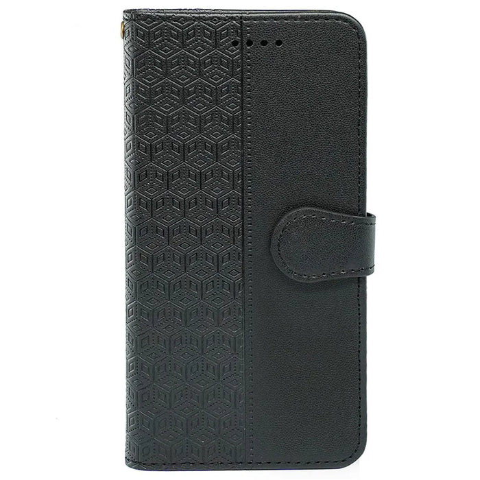 For iPhone 16 Pro Max Case Cubic Grid Imprinted Leather Phone Cover with Wallet - Black - 5