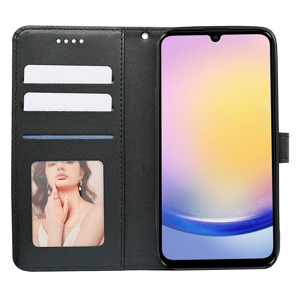 For Samsung Galaxy A15 4G / A15 5G Case Cubic Grid Imprinted Leather Flip Phone Cover - Black - 2