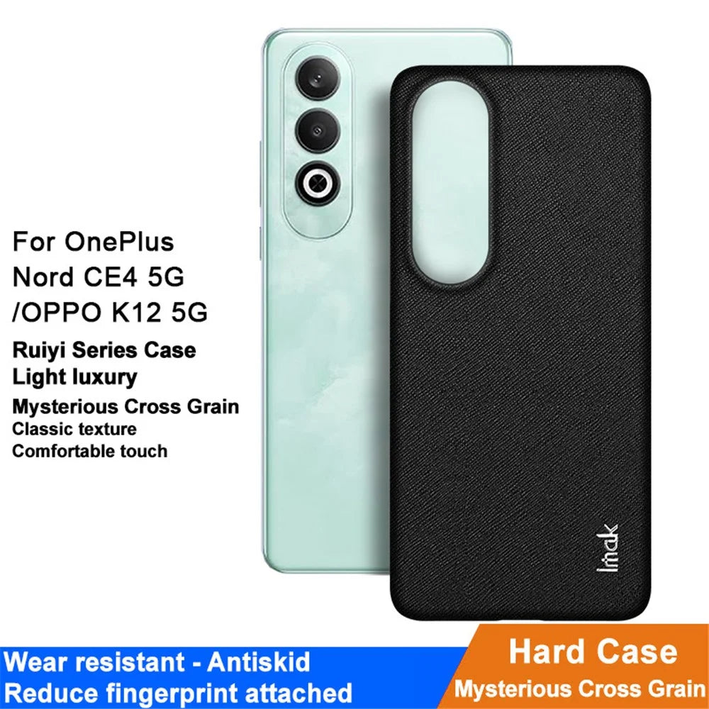 IMAK Ruiyi Series for OnePlus Nord CE4 5G / Oppo K12 Case Leather Coated PC Back Cover - Cross Texture - 2