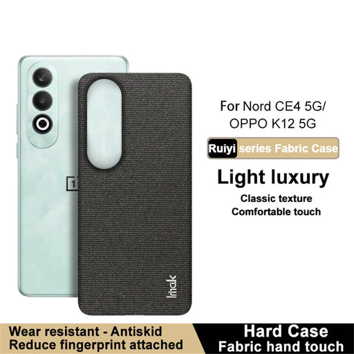 IMAK Ruiyi Series for OnePlus Nord CE4 5G / Oppo K12 Case Fabric Texture Leather+PC Phone Back Cover - Black - 2