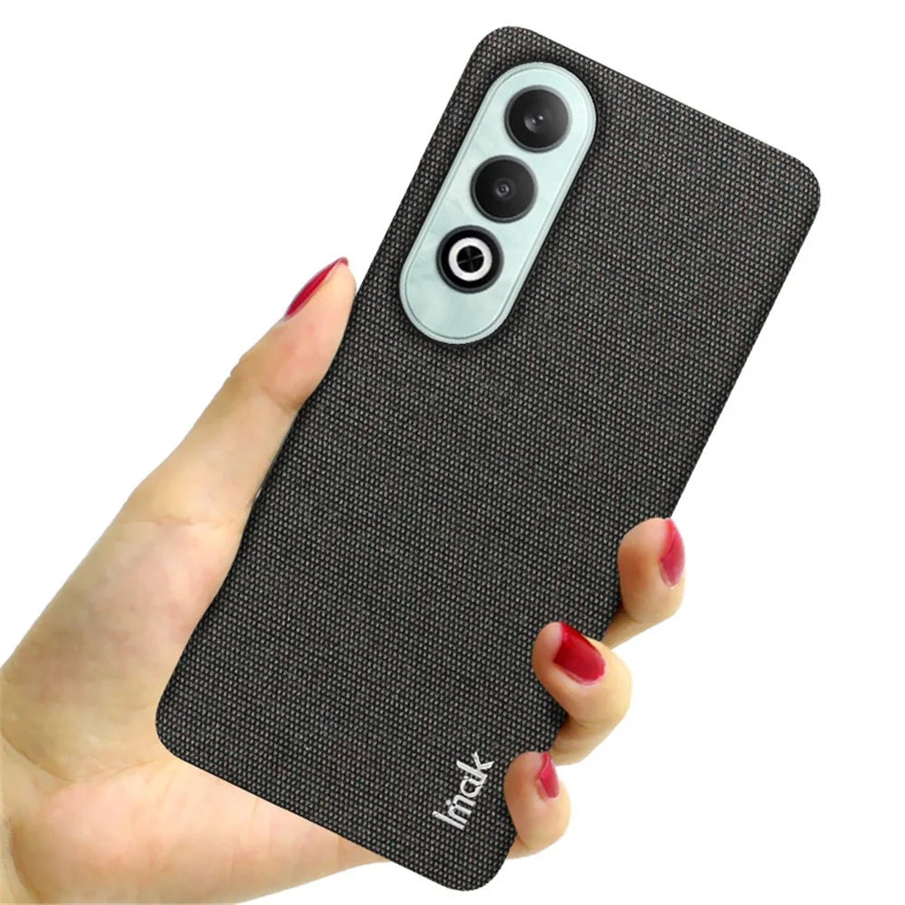 IMAK Ruiyi Series for OnePlus Nord CE4 5G / Oppo K12 Case Fabric Texture Leather+PC Phone Back Cover - Black - 5