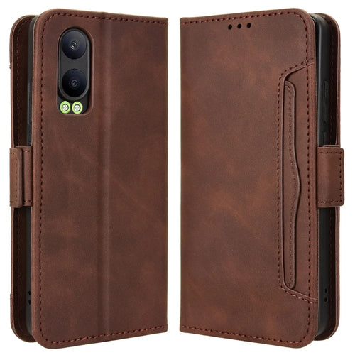 For OnePlus Nord CE4 Lite 5G / Oppo K12x 5G (China) Case Multiple Card Slots Leather Wallet Phone Cover - Brown - 1
