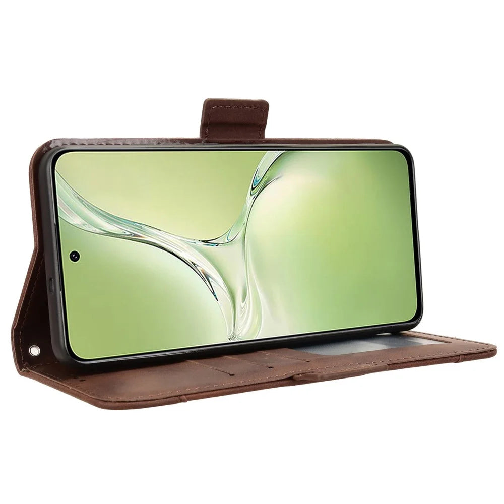 For OnePlus Nord CE4 Lite 5G / Oppo K12x 5G (China) Case Multiple Card Slots Leather Wallet Phone Cover - Brown - 3