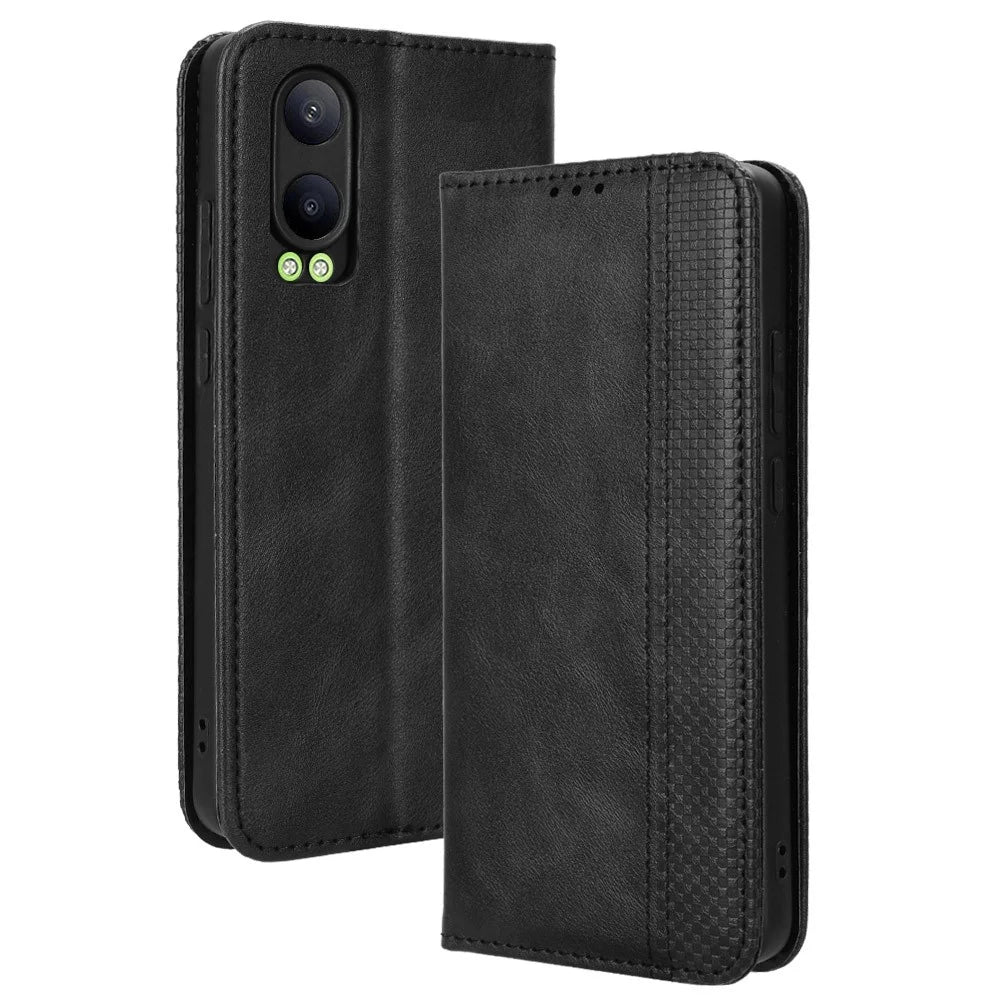 For OnePlus Nord CE4 Lite 5G / Oppo K12x 5G (China) Stand Case Magnetic Closure Leather Phone Cover - Black - 1
