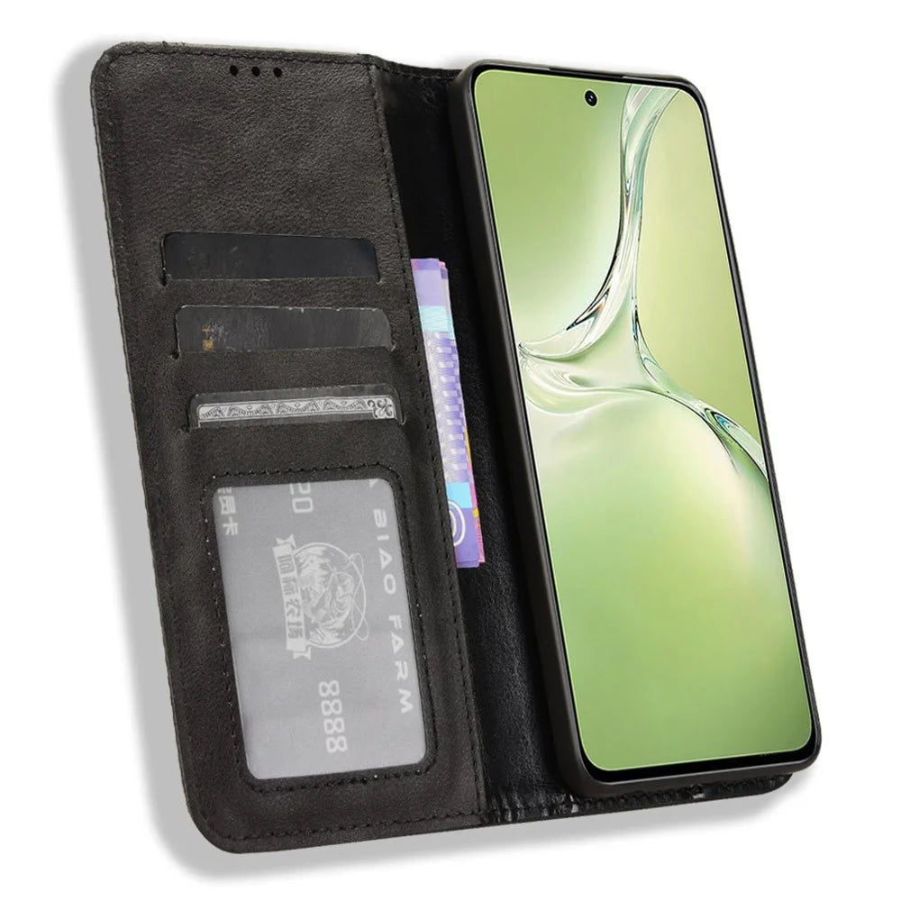 For OnePlus Nord CE4 Lite 5G / Oppo K12x 5G (China) Stand Case Magnetic Closure Leather Phone Cover - Black - 2