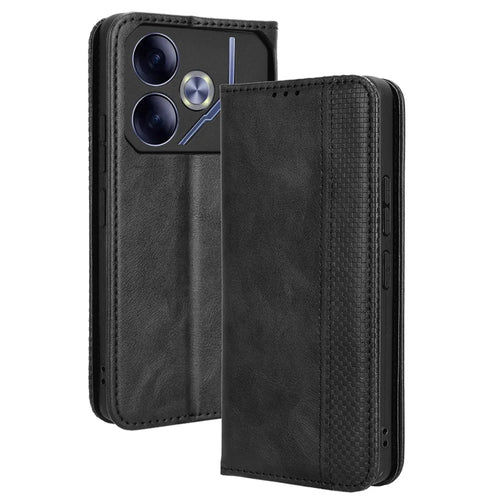 For TECNO Pova 6 4G Case Leather Magnetic Closure Phone Cover TPU Shockproof Inner Shell - Black - 1