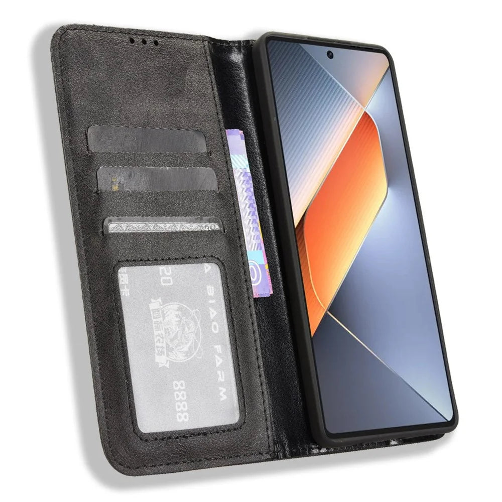 For TECNO Pova 6 4G Case Leather Magnetic Closure Phone Cover TPU Shockproof Inner Shell - Black - 2
