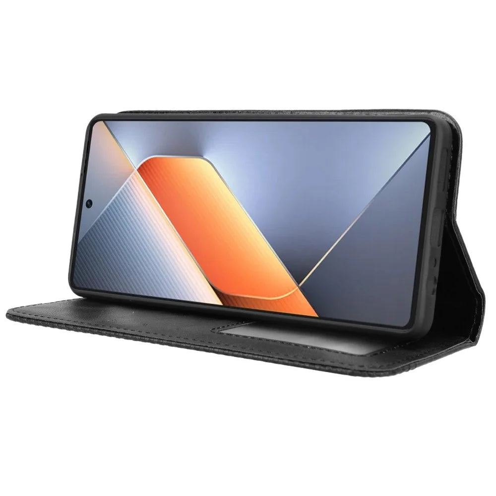 For TECNO Pova 6 4G Case Leather Magnetic Closure Phone Cover TPU Shockproof Inner Shell - Black - 3