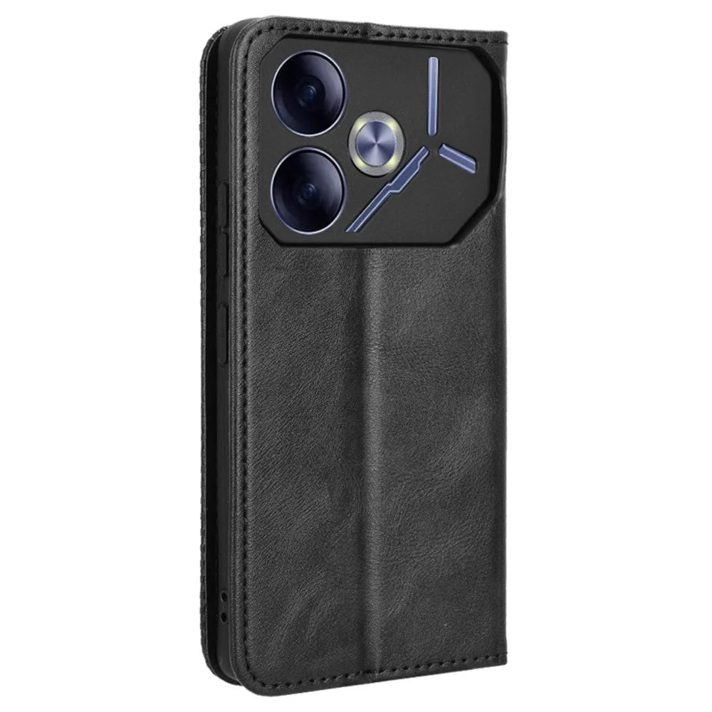 For TECNO Pova 6 4G Case Leather Magnetic Closure Phone Cover TPU Shockproof Inner Shell - Black - 7