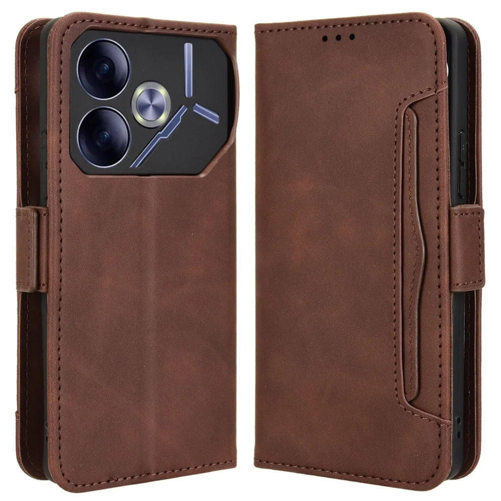 For TECNO Pova 6 4G Case Wallet Leather Phone Cover with Multiple Card Slots - Brown - 1