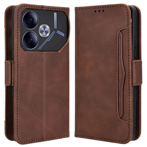 For TECNO Pova 6 4G Case Wallet Leather Phone Cover with Multiple Card Slots - Brown - 1