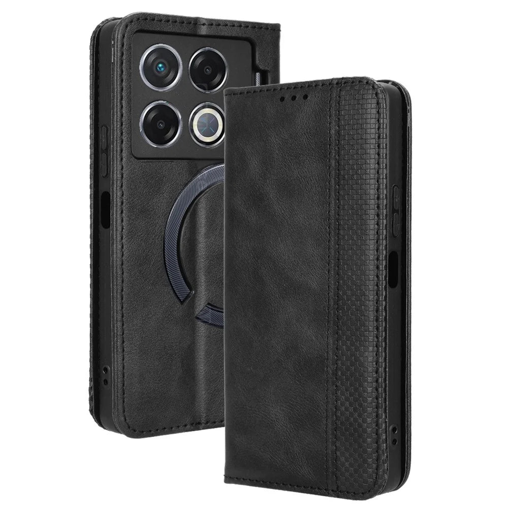 For Infinix GT 20 Pro 5G X6871 Case Leather Magnetic Closure Phone Cover Stand Folio - Black - 1