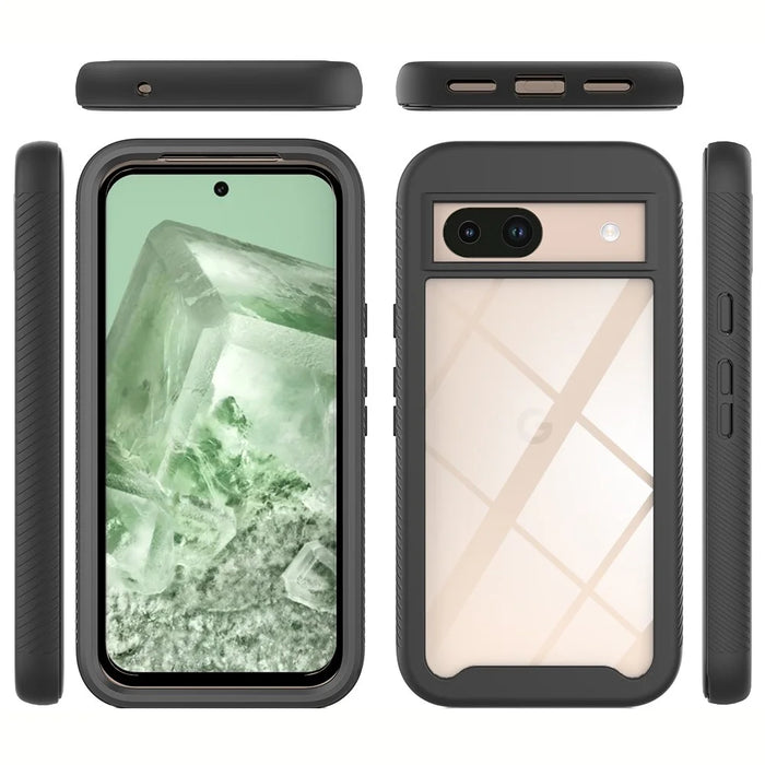 For Google Pixel 8a Case PC+TPU Clear Phone Cover with PET Screen Film All-Around Protection - Black - 2