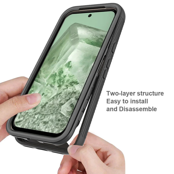 For Google Pixel 8a Case PC+TPU Clear Phone Cover with PET Screen Film All-Around Protection - Black - 3