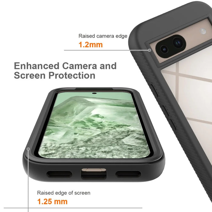 For Google Pixel 8a Case PC+TPU Clear Phone Cover with PET Screen Film All-Around Protection - Black - 4