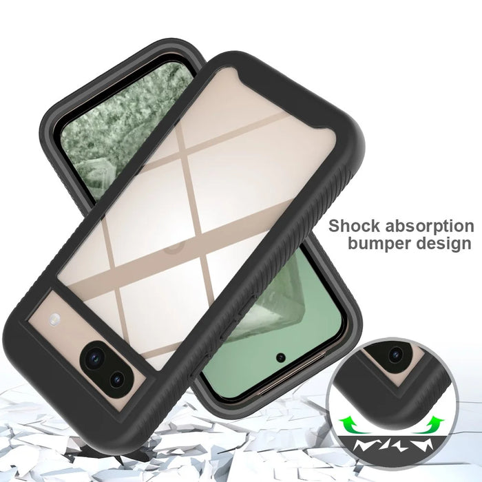 For Google Pixel 8a Case PC+TPU Clear Phone Cover with PET Screen Film All-Around Protection - Black - 5