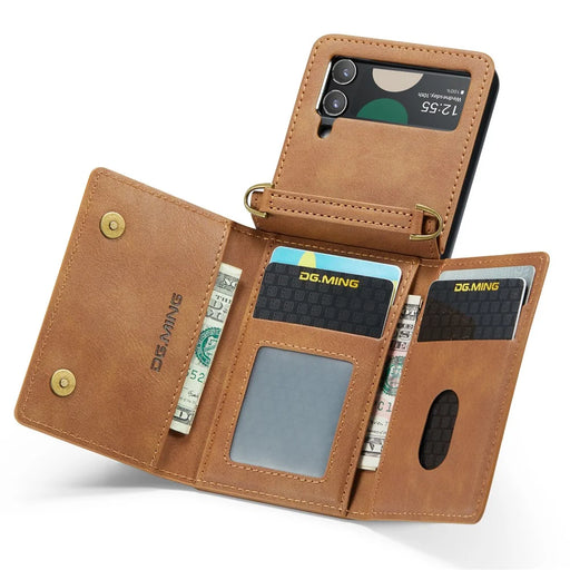 DG.MING M5 Series for Samsung Galaxy Z Flip4 5G Case RFID Blocking PU Leather+PC Folding Phone Cover - Brown - 2