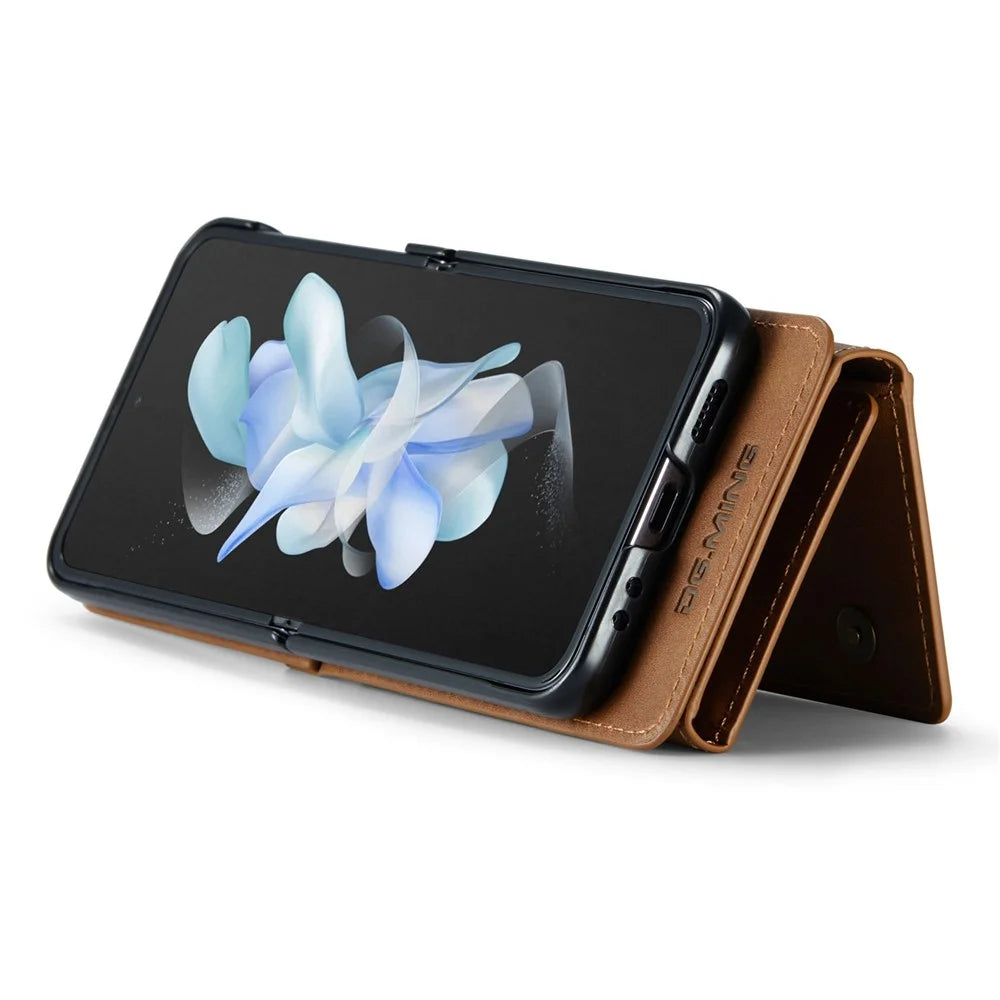 DG.MING M5 Series for Samsung Galaxy Z Flip4 5G Case RFID Blocking PU Leather+PC Folding Phone Cover - Brown - 3