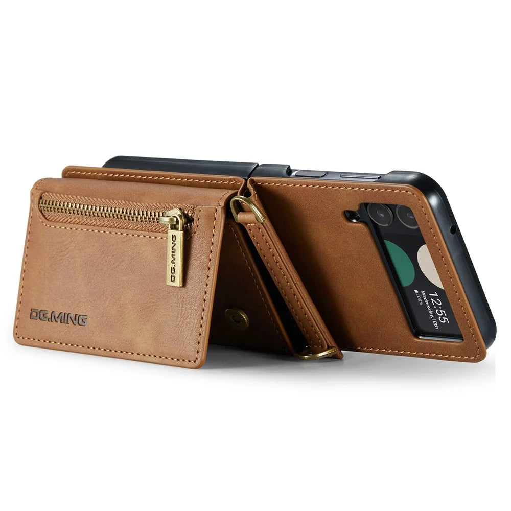 DG.MING M5 Series for Samsung Galaxy Z Flip4 5G Case RFID Blocking PU Leather+PC Folding Phone Cover - Brown - 4