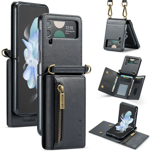 DG.MING M5 Series for Samsung Galaxy Z Flip3 5G Case RFID Blocking Card Slots Leather+PC Phone Cover - Black - 1