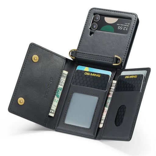 DG.MING M5 Series for Samsung Galaxy Z Flip3 5G Case RFID Blocking Card Slots Leather+PC Phone Cover - Black - 2
