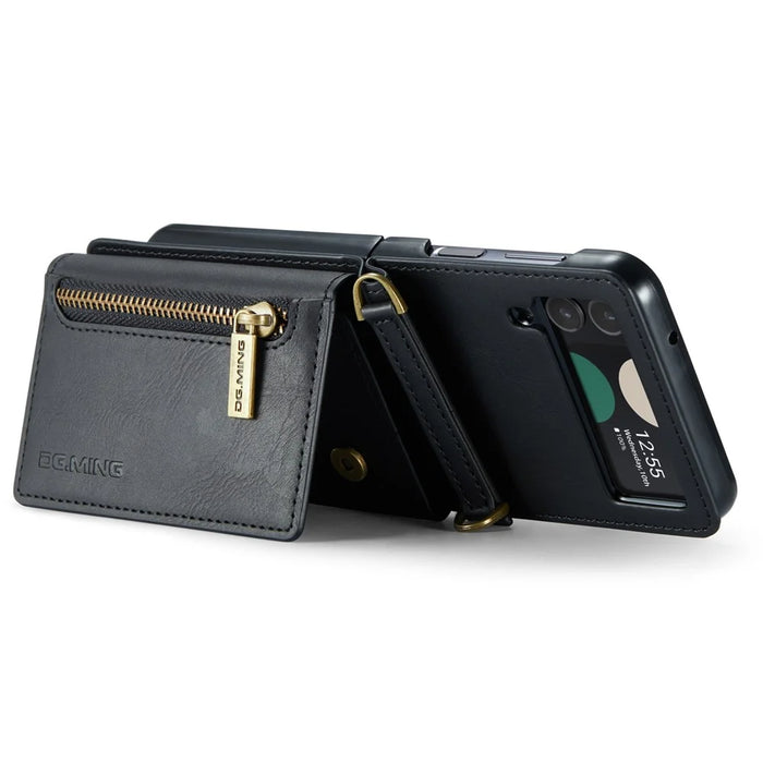 DG.MING M5 Series for Samsung Galaxy Z Flip3 5G Case RFID Blocking Card Slots Leather+PC Phone Cover - Black - 3