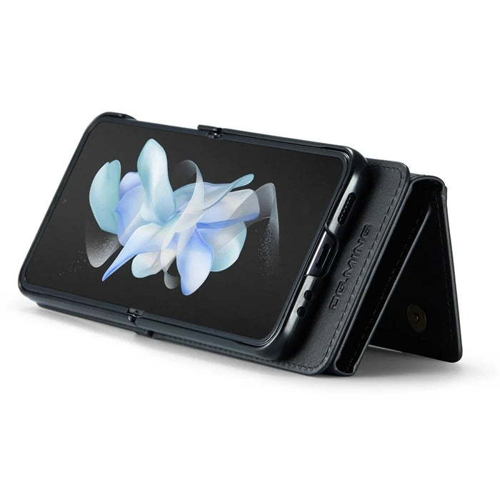 DG.MING M5 Series for Samsung Galaxy Z Flip3 5G Case RFID Blocking Card Slots Leather+PC Phone Cover - Black - 4