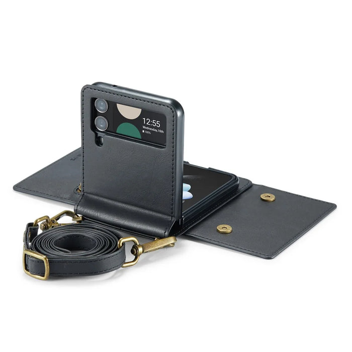 DG.MING M5 Series for Samsung Galaxy Z Flip3 5G Case RFID Blocking Card Slots Leather+PC Phone Cover - Black - 5