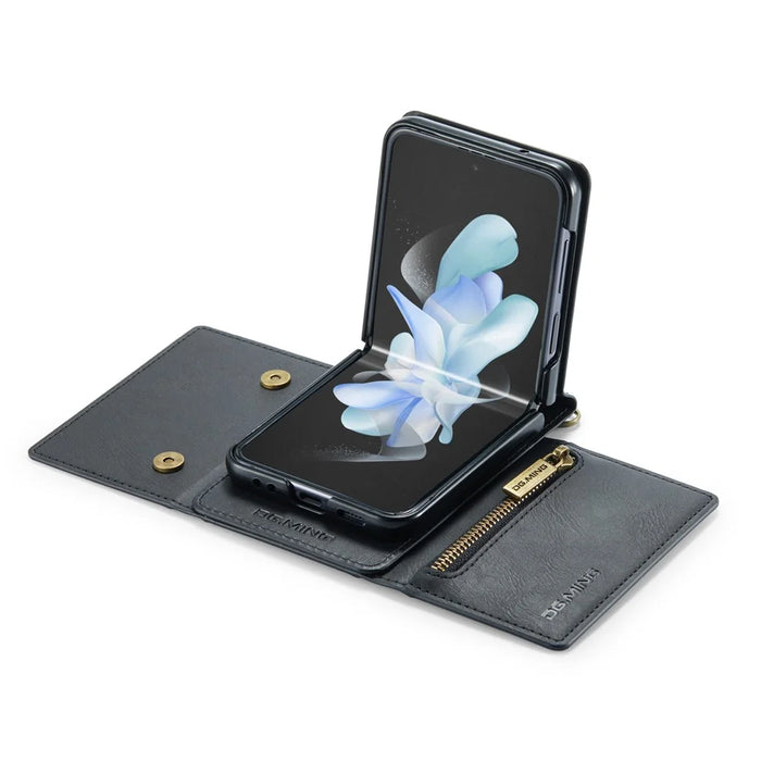 DG.MING M5 Series for Samsung Galaxy Z Flip3 5G Case RFID Blocking Card Slots Leather+PC Phone Cover - Black - 6