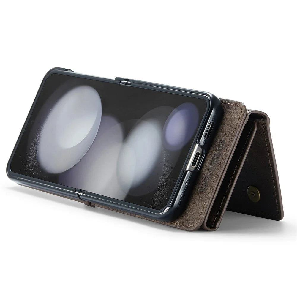 DG.MING M5 Series for Samsung Galaxy Z Flip5 5G Case Kickstand Zipper Wallet Leather+PC Phone Cover - Coffee - 4